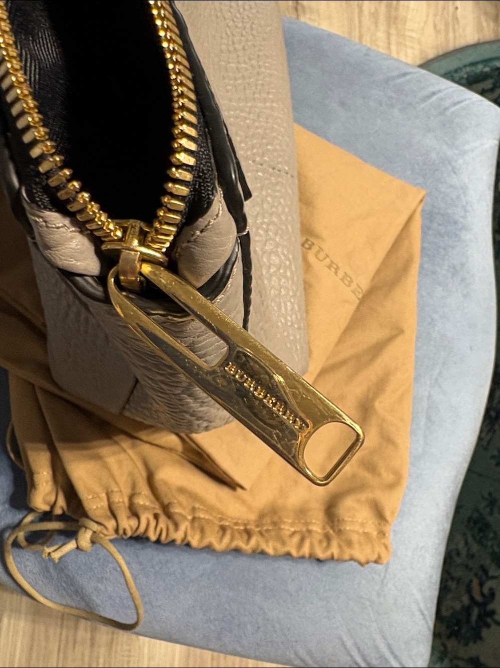 Burberry Pale Gray Pebble Leather Tote with Gold Hardware 17”X11” - Picture 15 of 16